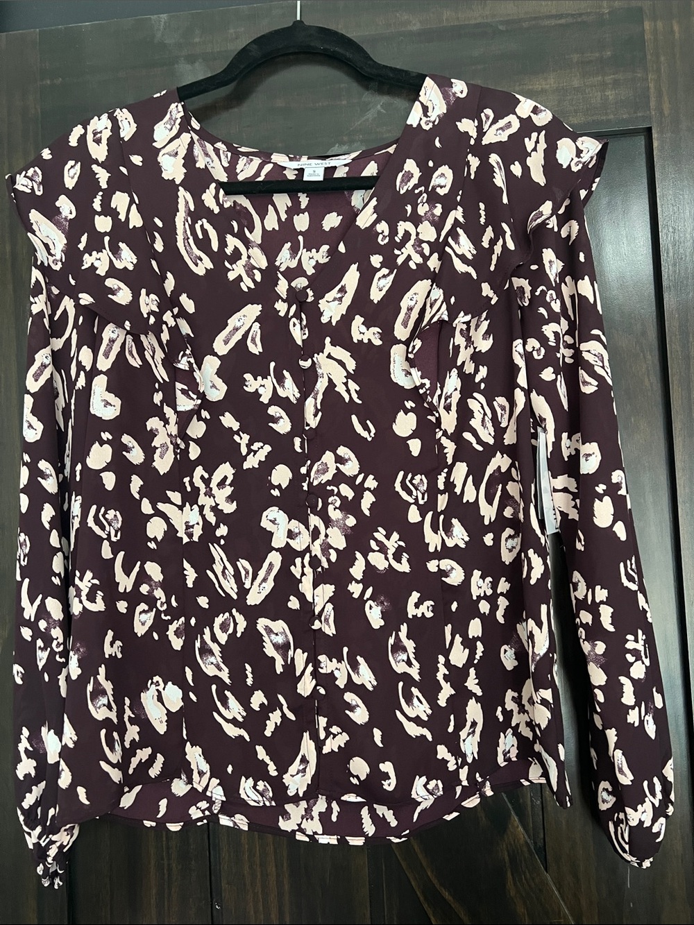 Nine West Burgundy Blouse with Cream and Pink Leopard Print